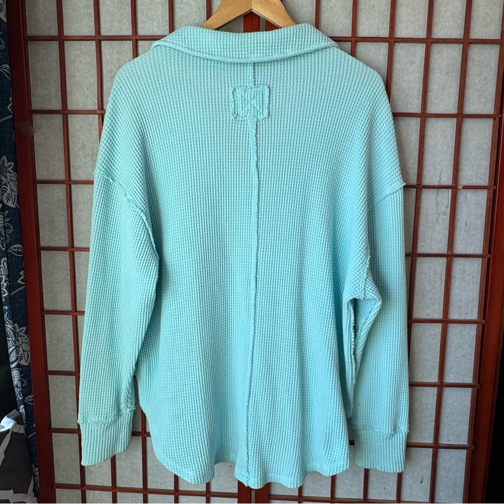 Aerie Waffle Knit Sweater Aqua Medium - Picture 2 of 9